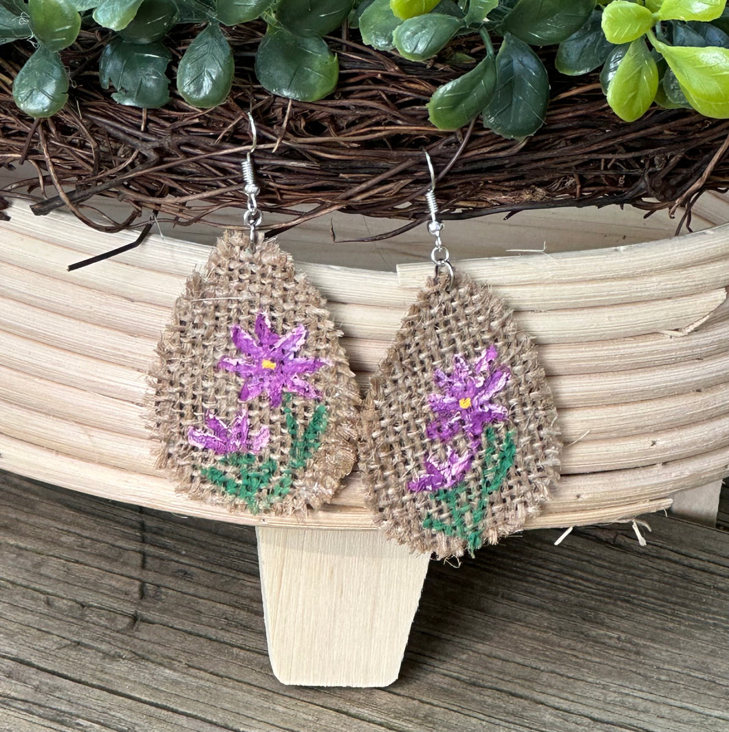 Burlap Hand Painted Floral Teardrop