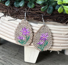 Load image into Gallery viewer, Burlap Hand Painted Floral Teardrop
