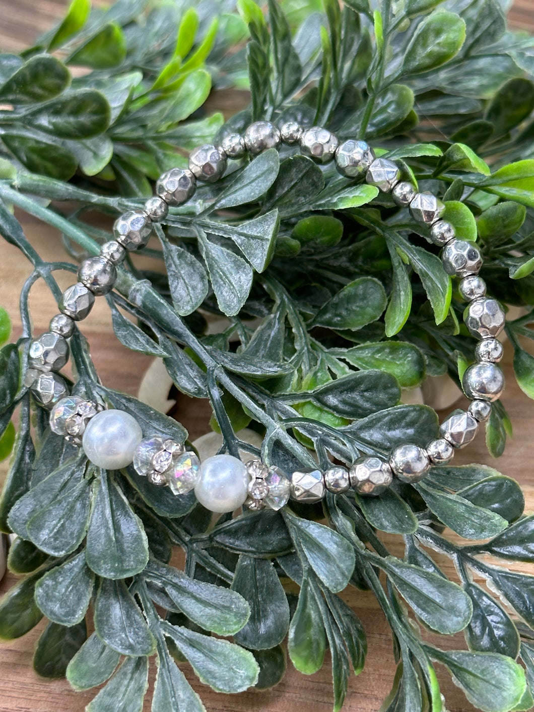 Silver with White Beads